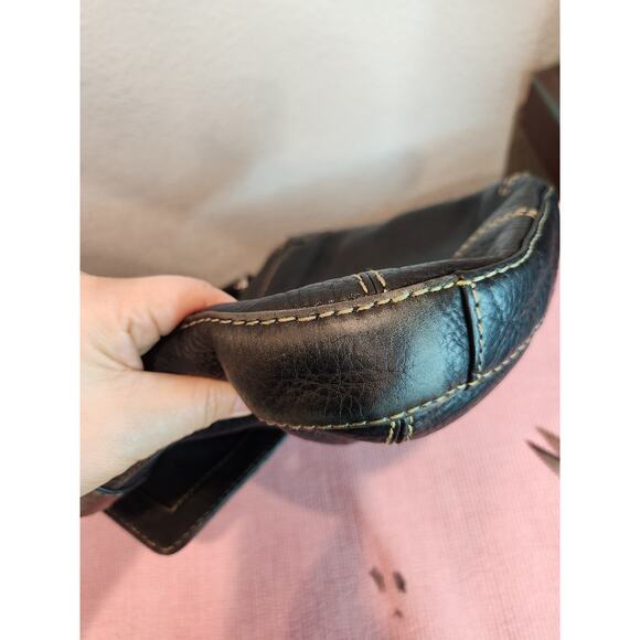 Vintage Fossil Black Genuine Leather Handbag 10x10 Purse , can add strap - Picture 8 of 13